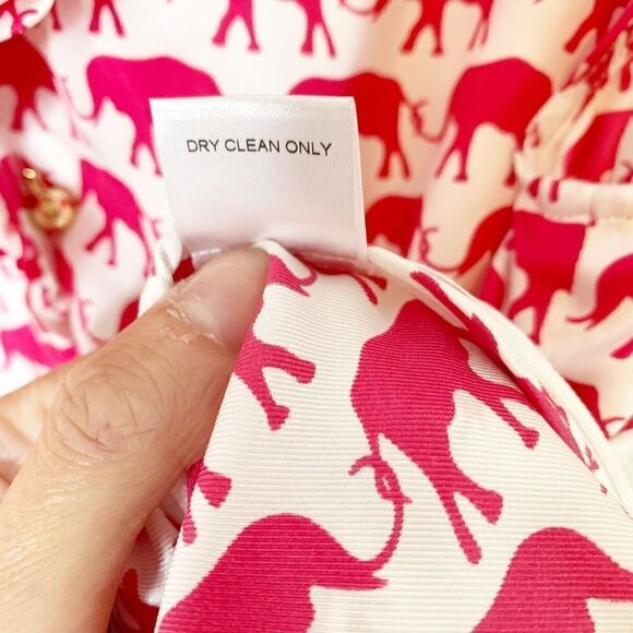 Elizabeth McKay ELIZABETH SHIRT Hot Pink Elephant Print Ruffle Blouse Top Size 0 - Picture 9 of 12
